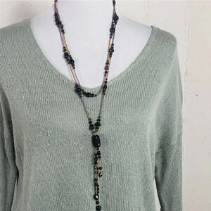 NWT beaded long blk/purple/tan necklace‎